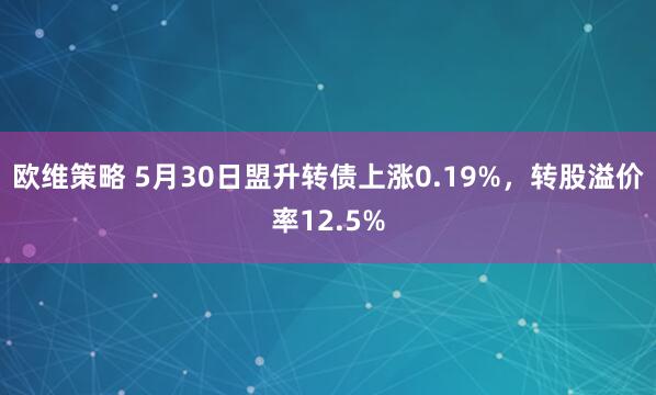 欧维策略 5月30日盟升转债上涨0.19%，转股溢价率12.5%